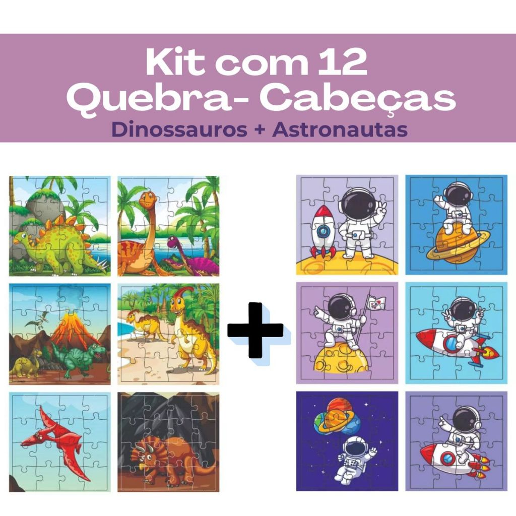 Kit 12 Jogos Quebra Cabeça Infantil em Madeira Mdf 16 peças cada (12 unidades)
