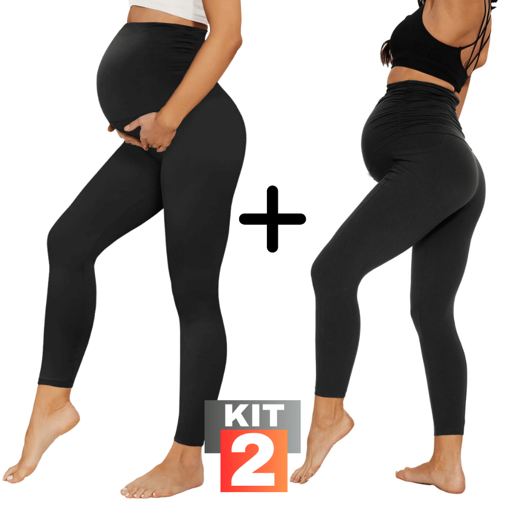 Kit 2 Leggings Gestante Suplex Conforto – Cós Alto Anatômico e Flexível