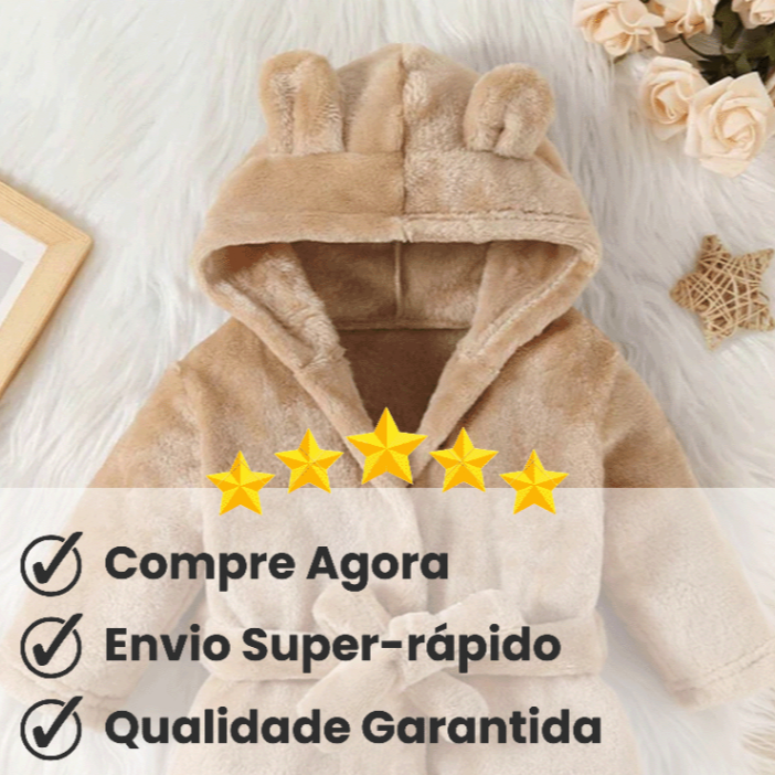 Roupão Infantil Quentinho Com Capuz e Cinto Tecido Plush Antialérgico