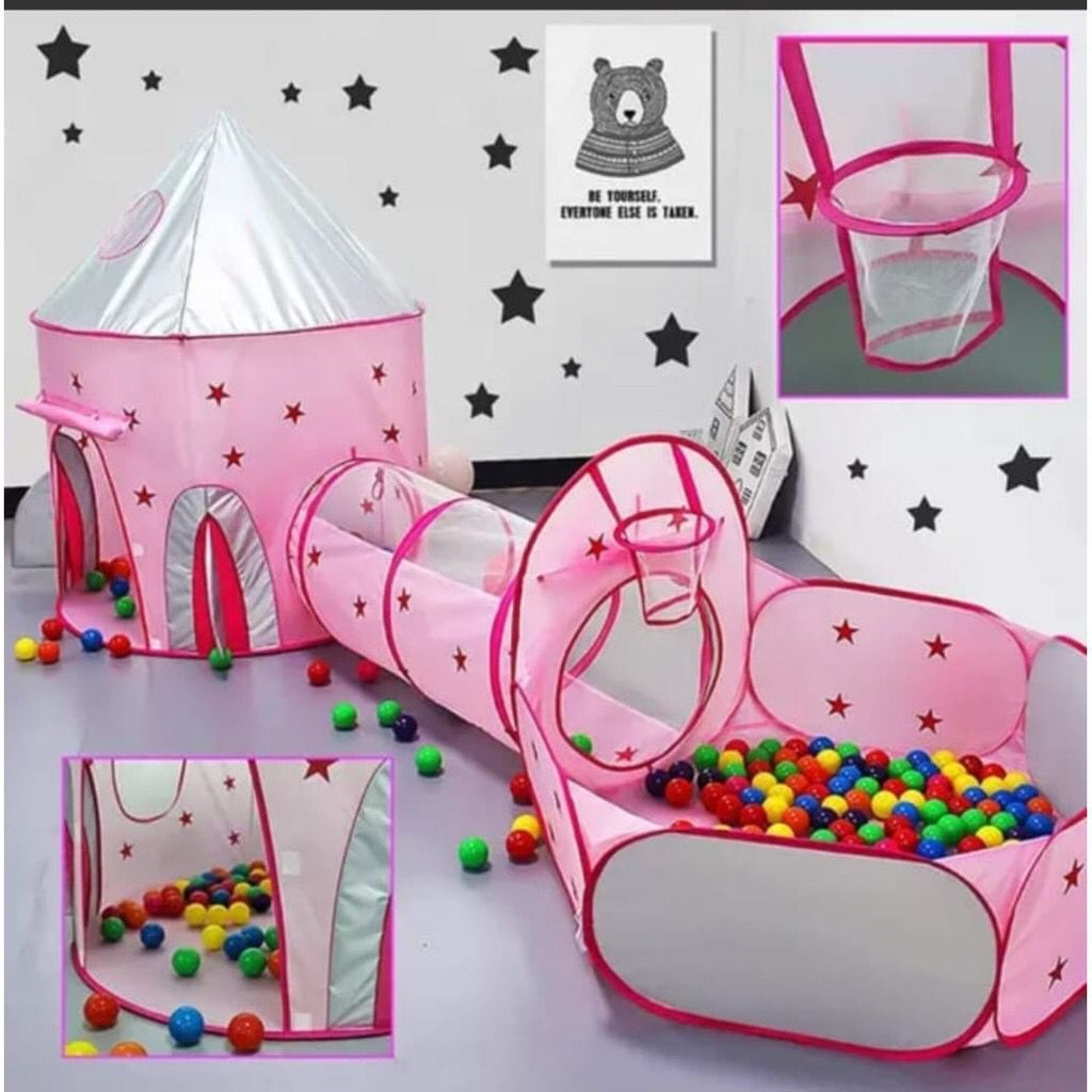 Barraca 3 em 1 Infantil Dobrável Piquenique das Princesas 3x1 Toca Tunel ENVIA RAPITAO