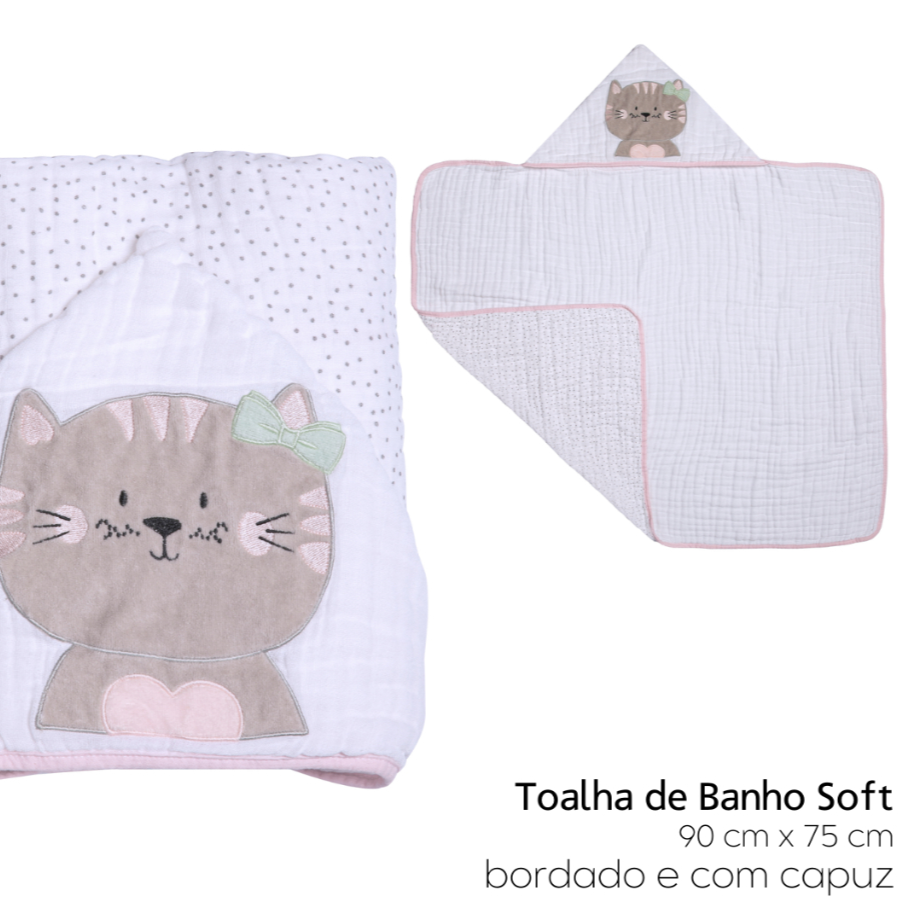 Toalha de banho soft com capuz bordado bebê bichinhos papi friends 90x75cm - 3 CAMADAS