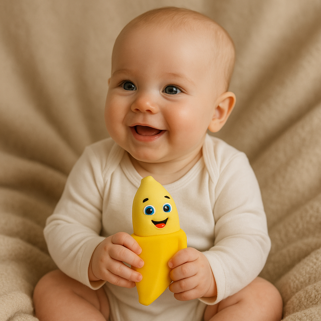 Kit Chocalho Mordedor Bebê Frutas e Vegetais Vila Toy – Alívio da Dentição | Barulho Suave | Macio e Atóxico