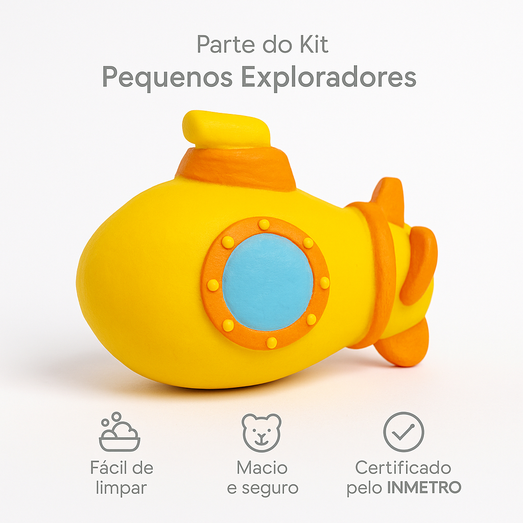 Mordedores Bebê Kit Foguete Avião Submarino – Látex Natural Pintado à Mão | Macio, Seguro e Aprovado INMETRO