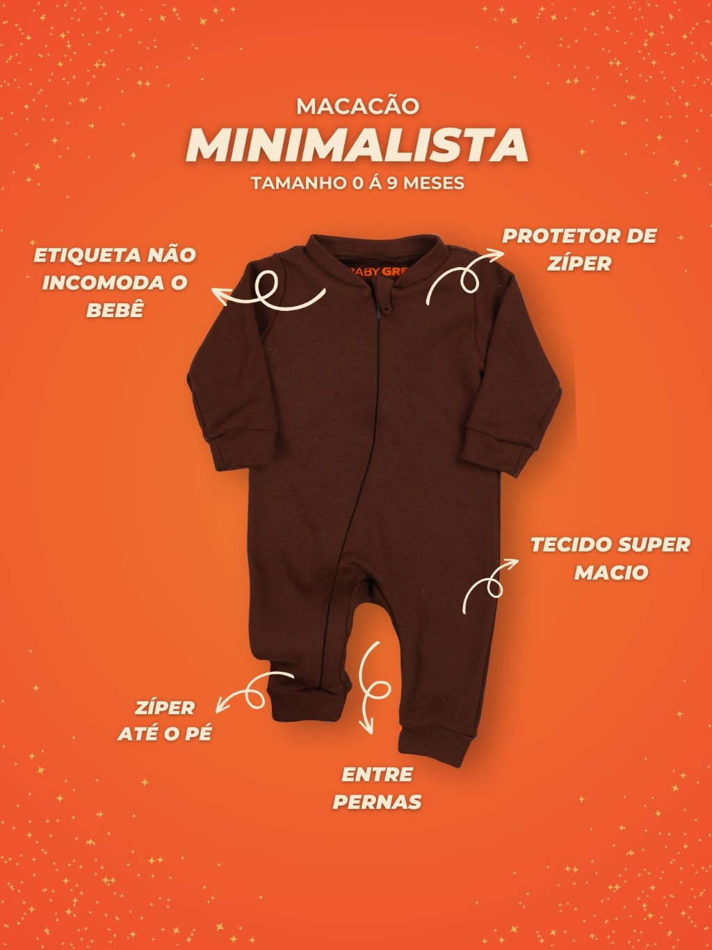 Macacão de Bebe Minimalista com Ziper Baby Greg - (0 a 9 meses) Lançamento