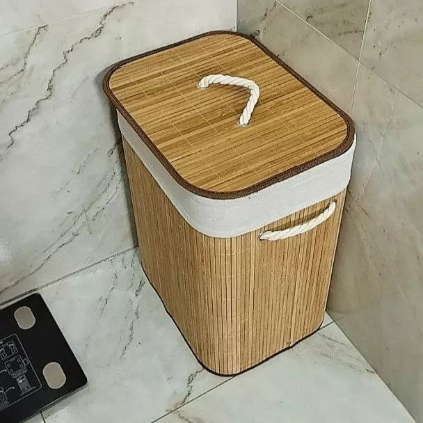Cesto de Roupas Dobrável em Bambu 60L – Organização com Sofisticação | DomBaby