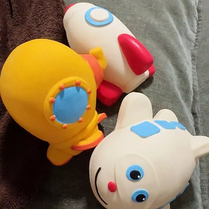 Kit Mordedores Bebê em Látex Natural – Foguete, Avião e Submarino Aprovado INMETRO