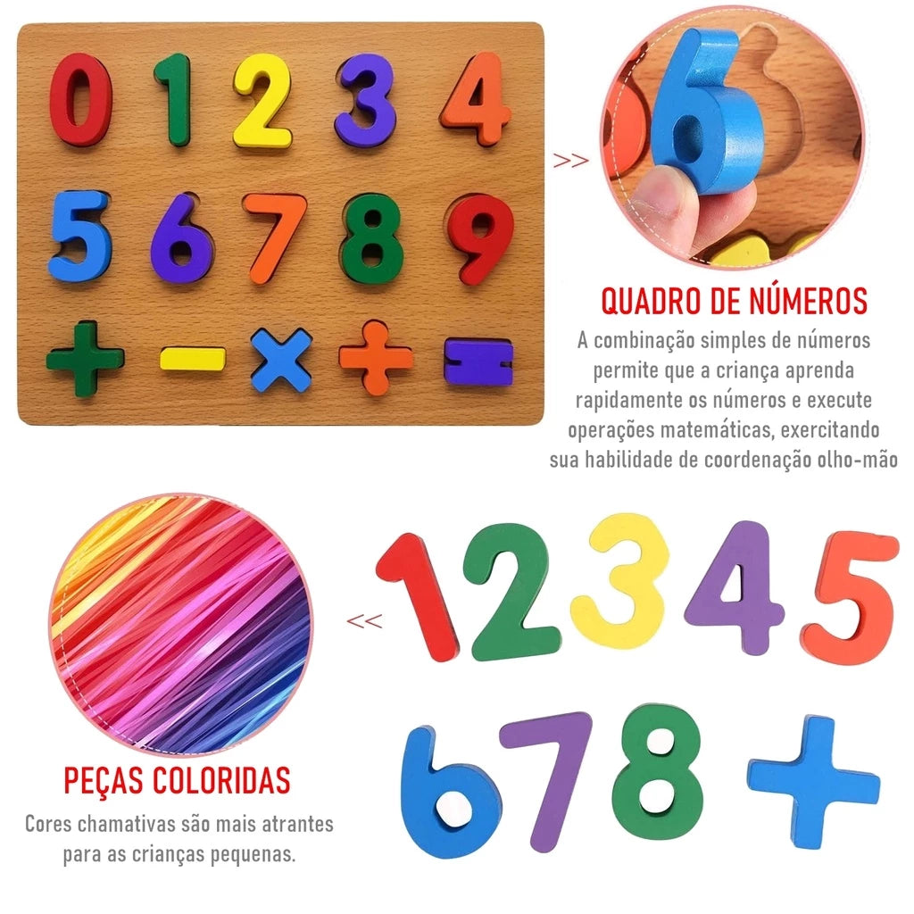 Tabuleiro de Números em Madeira – Brinquedo Educativo Pedagógico Infantil Didático