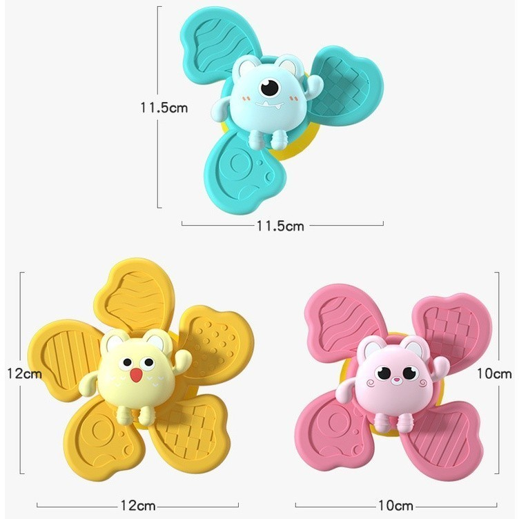 Kit 3 Brinquedo Infantil Chocalho Giratório Spinner Com Ventosa Brinquedos para bebê Banho
