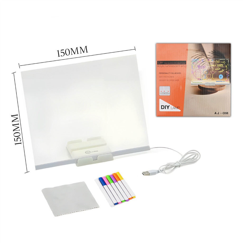 Luminária LED Escrever Abajur 3D 15X15 quadro de notas tela pra escrever decoração quarto sala casa em acrílico