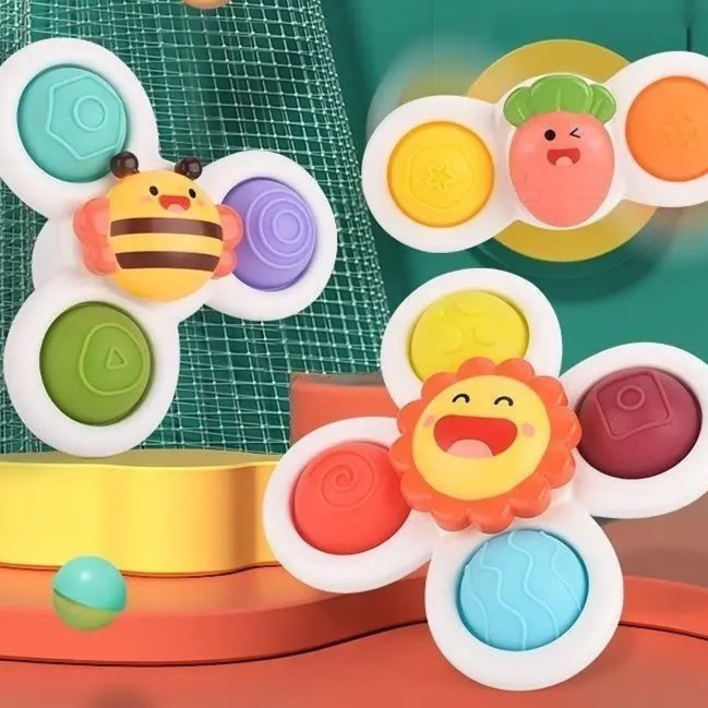 Kit 3 Brinquedo Infantil Chocalho Giratório Spinner Com Ventosa Brinquedos para bebê Banho