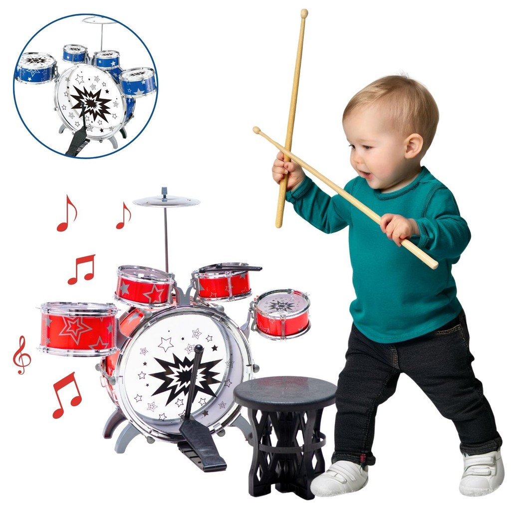 Mini Bateria Infantil Musical com Prato, Tambor e Baquetas